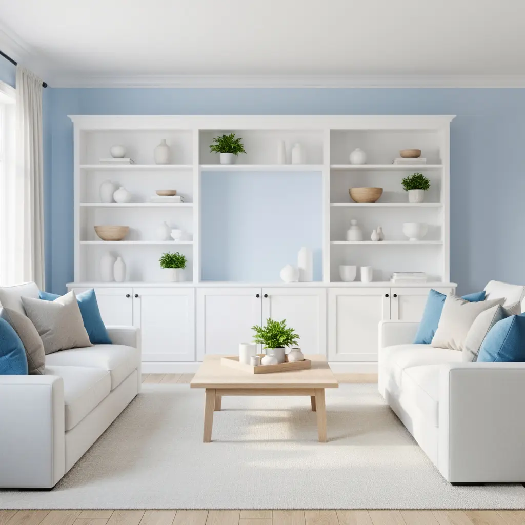 Sky Blue and White Living Room