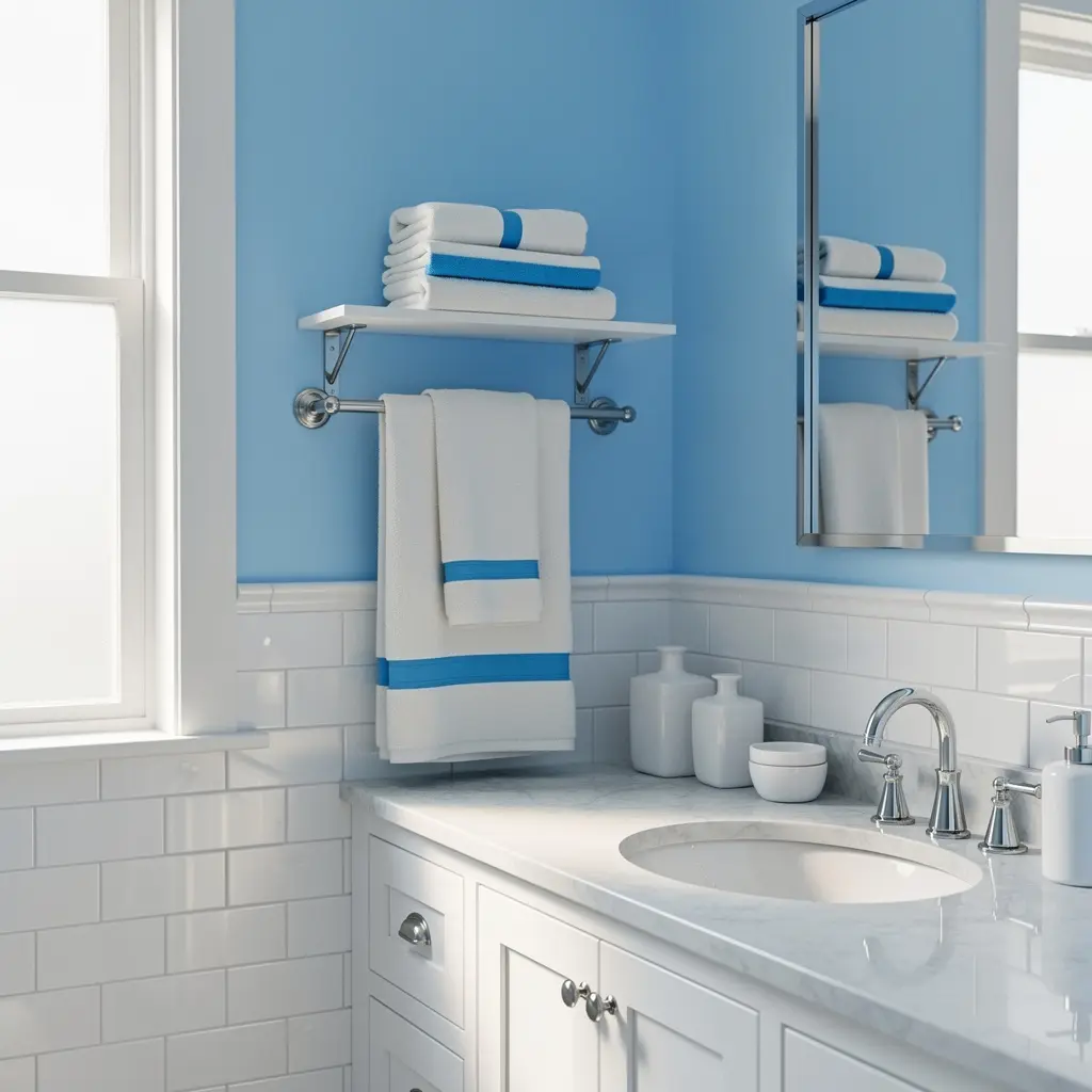 Sky Blue and White Bathroom