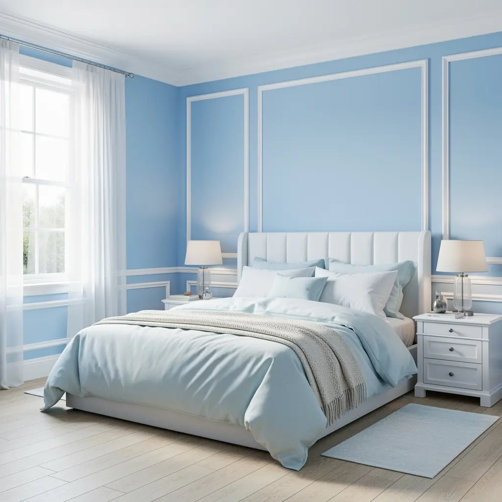 Sky Blue and White Bedroom