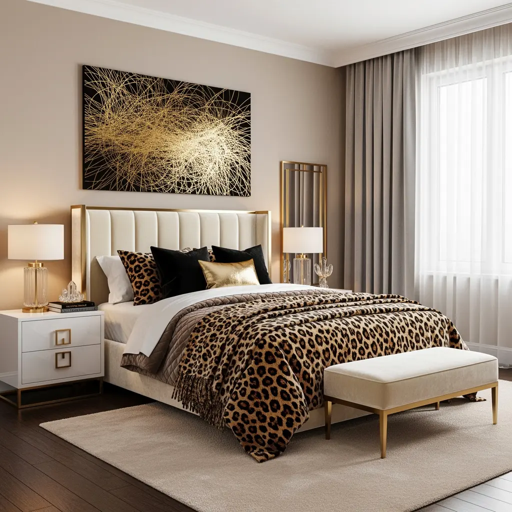 Modern Glam Leopard Print Bedroom Decor