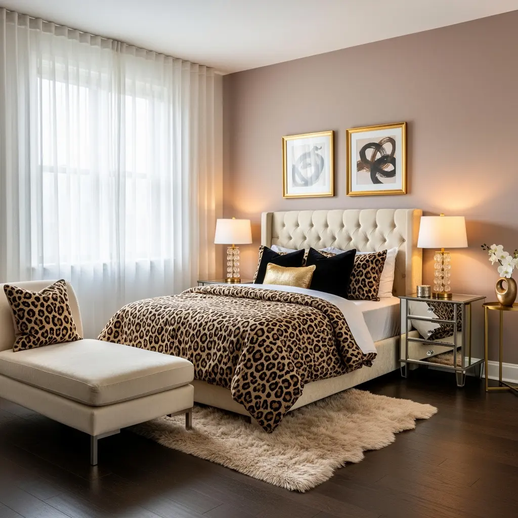 Modern Glam Leopard Print Bedroom Decor