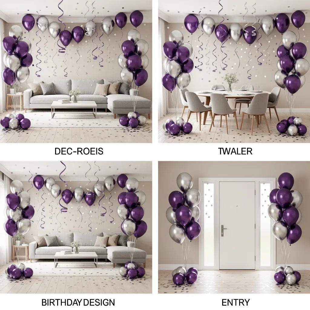 Purple and Silver Birthday Balloon Decoration