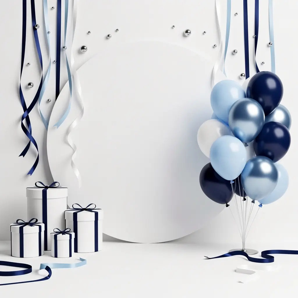 Elegant Blue and White Birthday Decoration