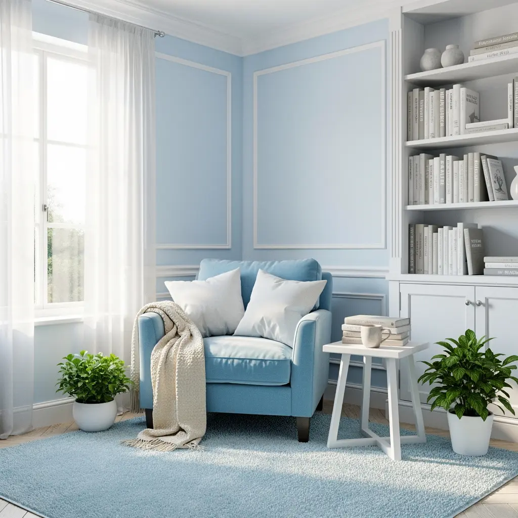 Sky Blue and White Reading Nook