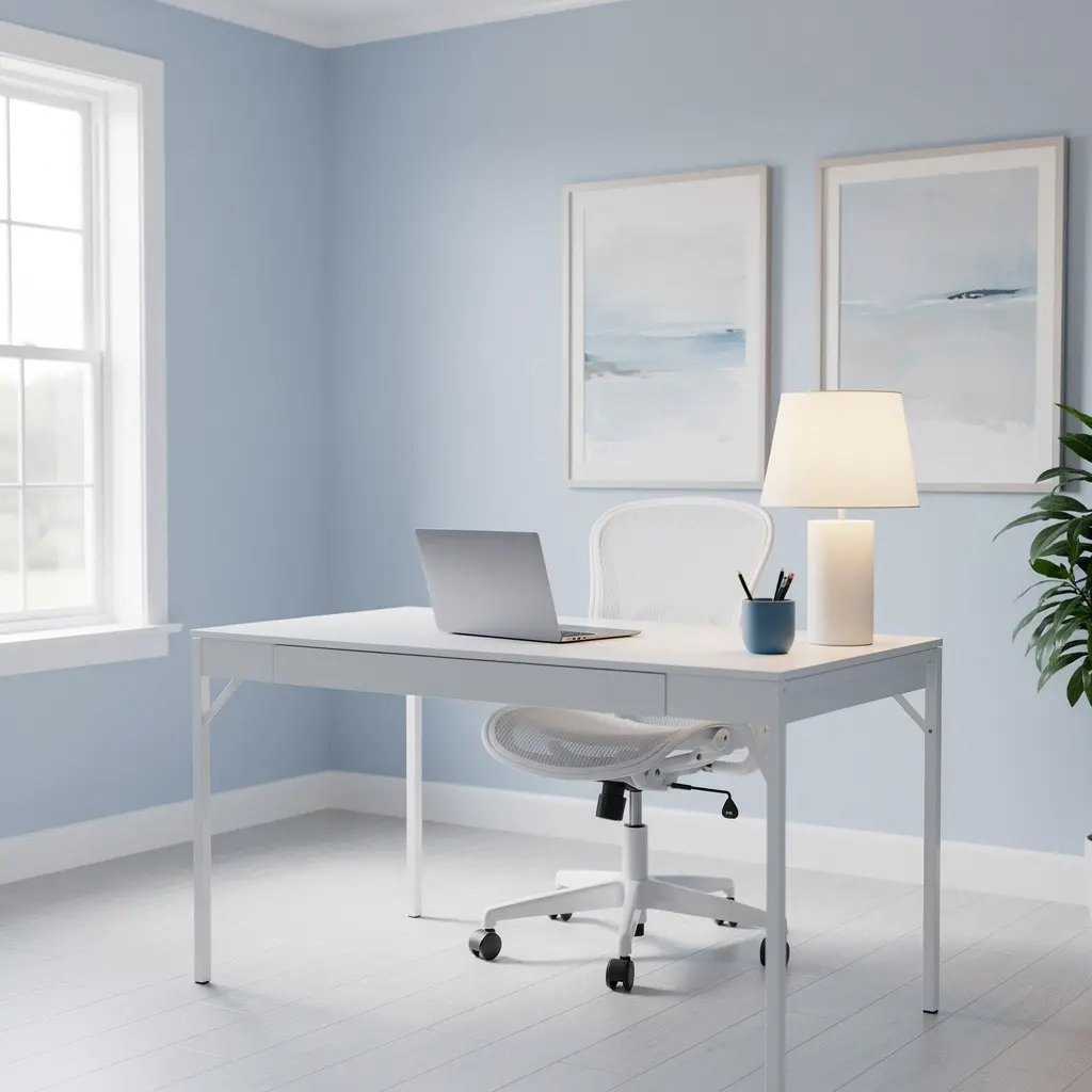 Sky Blue and White Home Office