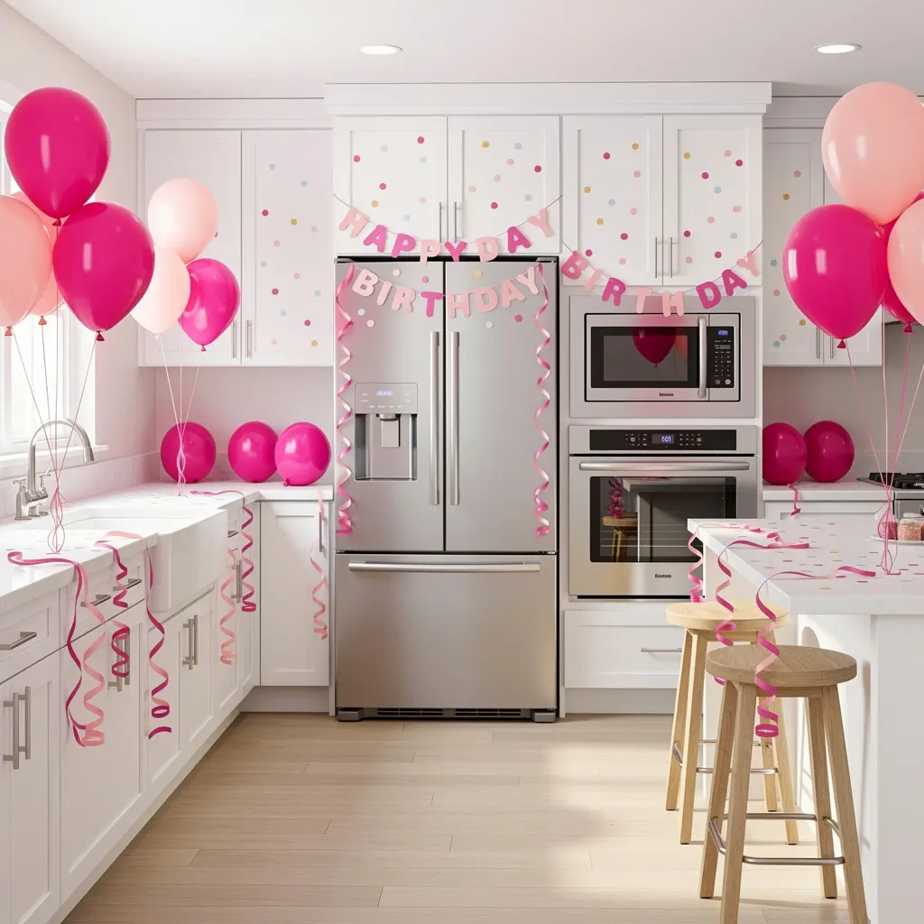 Pink Balloon Birthday Party Kitchen Decor